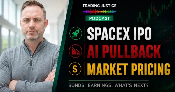 Trading Justice episode artwork: Trading Justice | SpaceX IPO Mania, AI Pullbacks, and Market Repricing
